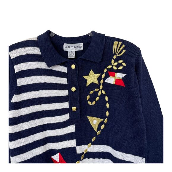 Vintage Sweater Top Knit Small Nautical Patchwork Sailor Art Heritage Classic - Picture 2 of 13